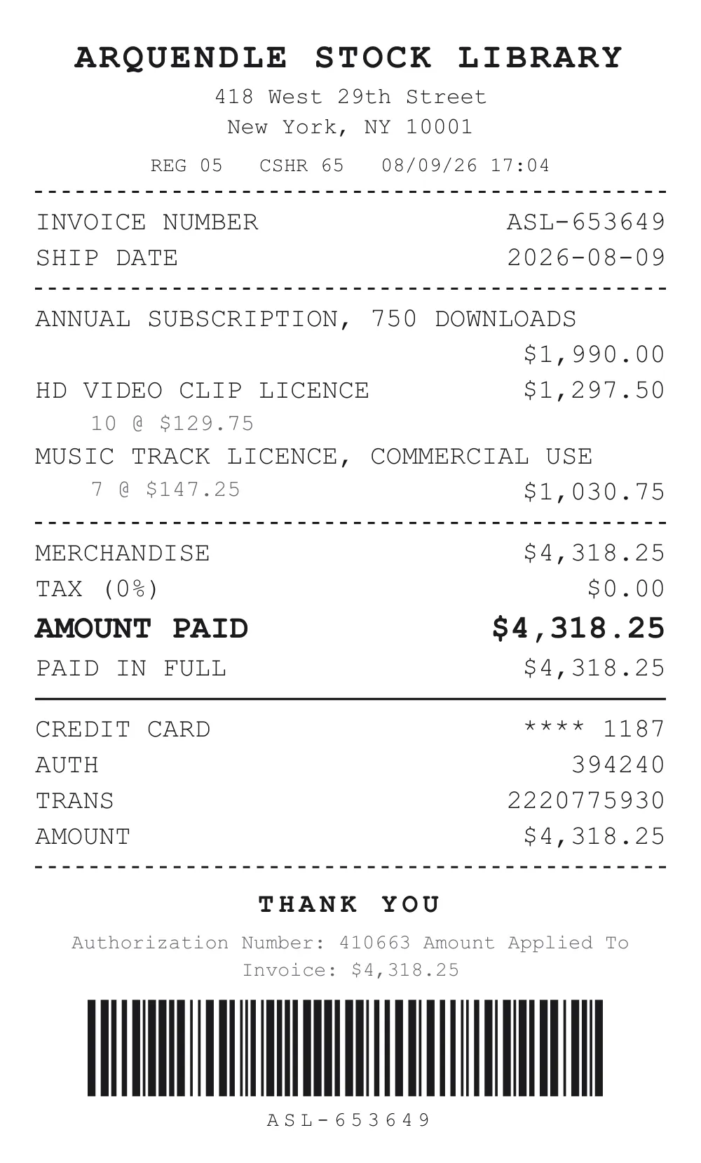 Receipt sent to Wendlemarsh Creative Studio